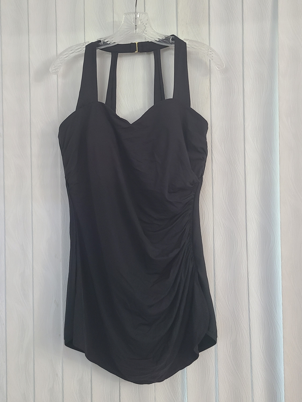Lands' End 18L Black Solid Neutral Ruched Lined One Piece Wide Straps Swimsuit